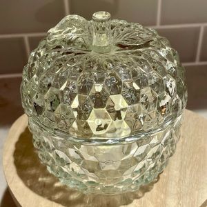 Fairy lamp glass apple covered dish Jeanette clear diamond cut bowl candy dish